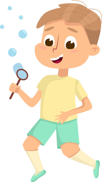 可爱的男孩用魔杖吹肥皂泡图片下载