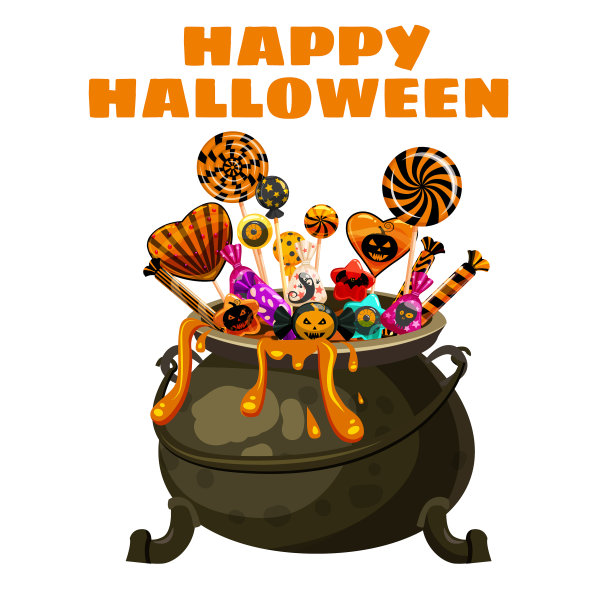 你好万圣节大锅装满糖果和图片下载