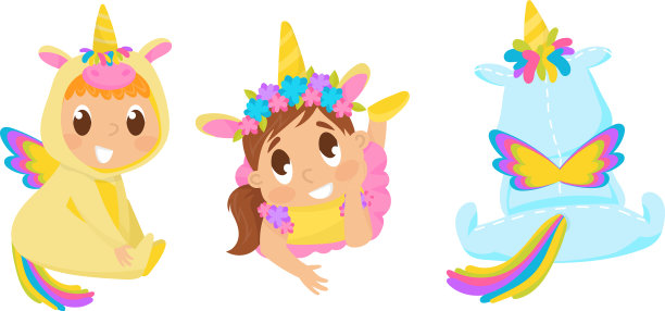 穿着独角兽服装，面带微笑的孩子图片下载