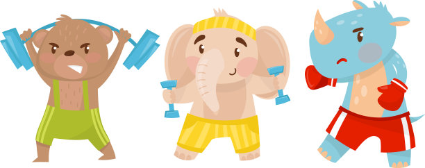 穿着运动服的搞笑动物举着哑铃图片下载