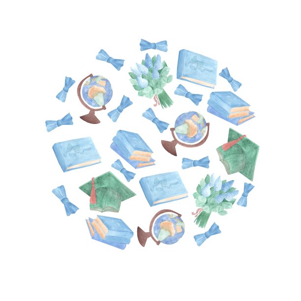 圆形水彩画毕业主题蓝色和绿色图片下载