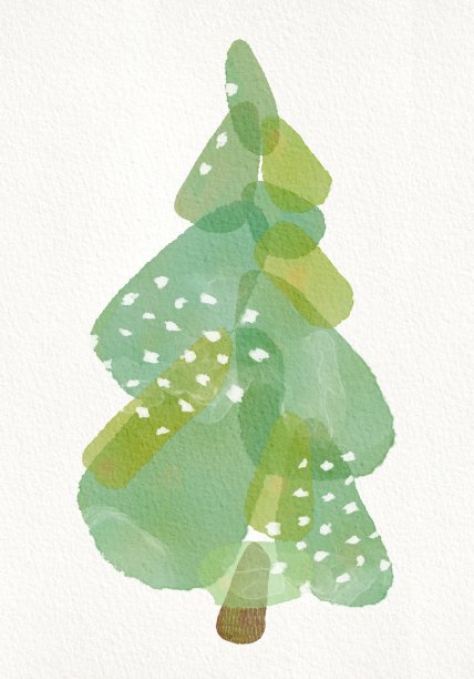 绿色水彩圣诞树象征新年快乐图片下载