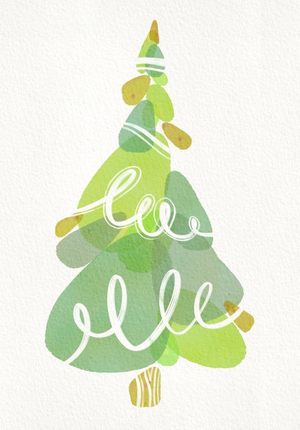 绿色水彩圣诞树象征新年快乐图片下载