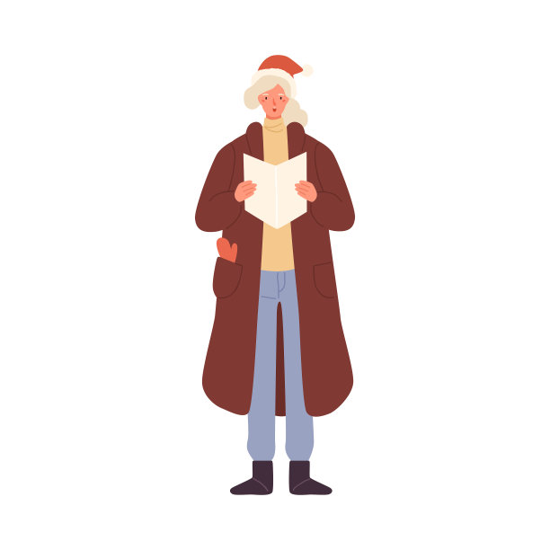 快乐的女性戴着节日帽唱着圣诞歌图片下载