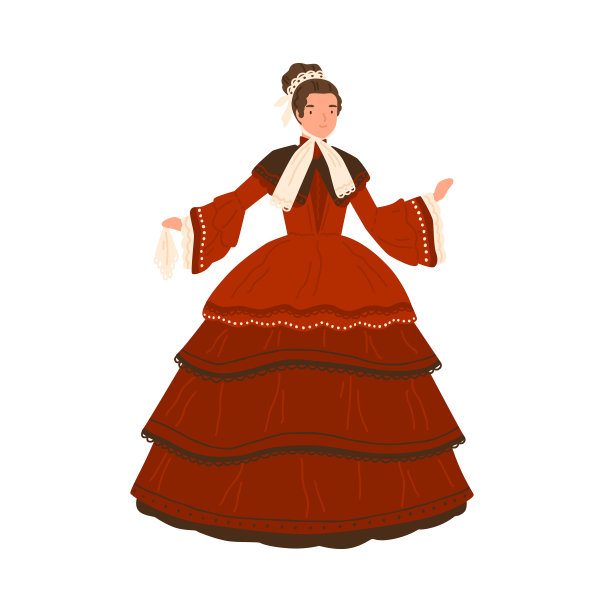 开朗的女士穿着复古的红色连衣裙，优雅图片下载