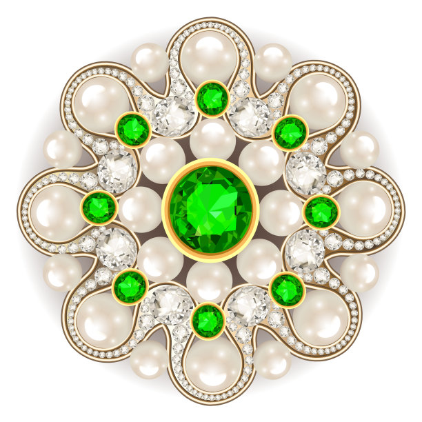 一枚镶有祖母绿和珍珠的胸针图片下载