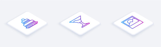 设置等距线蛋糕鸡尾酒和照片白色图片下载