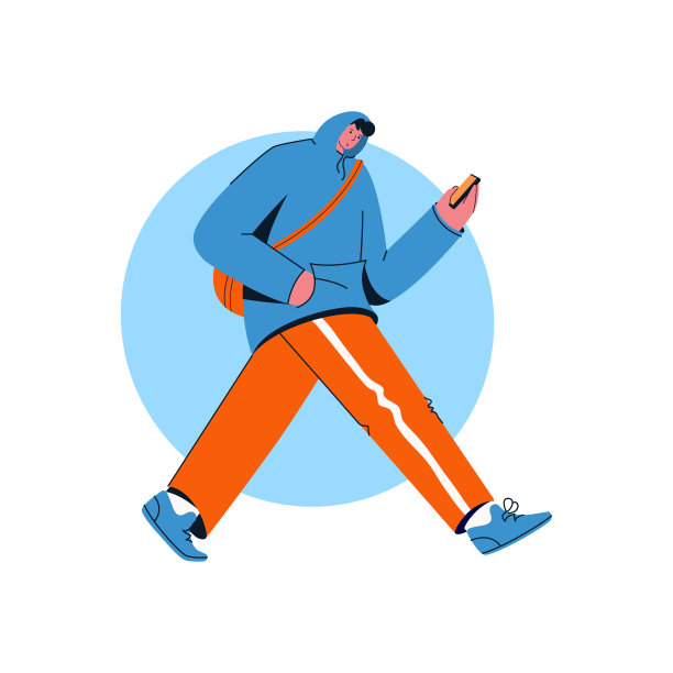 年轻人走在街上，看着智能手机屏幕图片下载