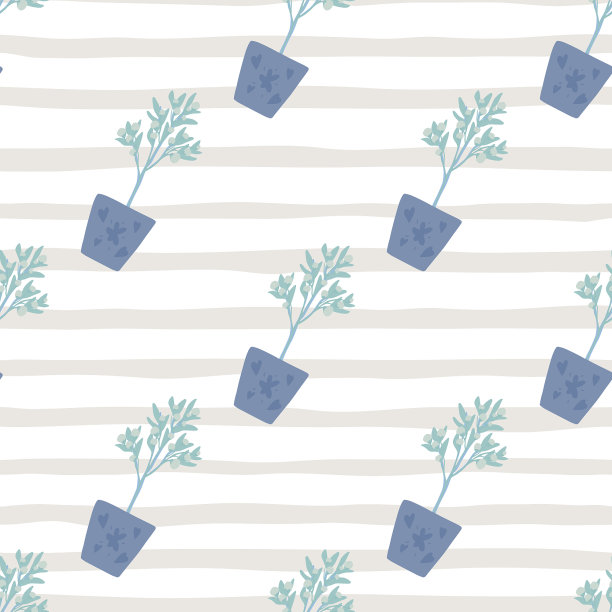 蓝色室内植物元素无缝图案灯图片下载