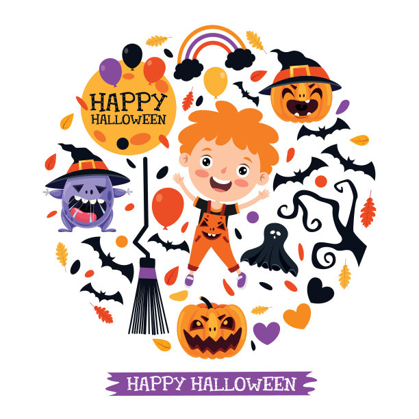 快乐有趣的孩子庆祝万圣节图片下载