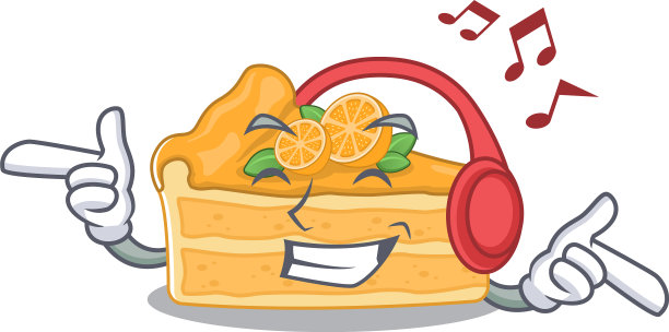 享受音乐芝士蛋糕橙色卡通吉祥物图片下载