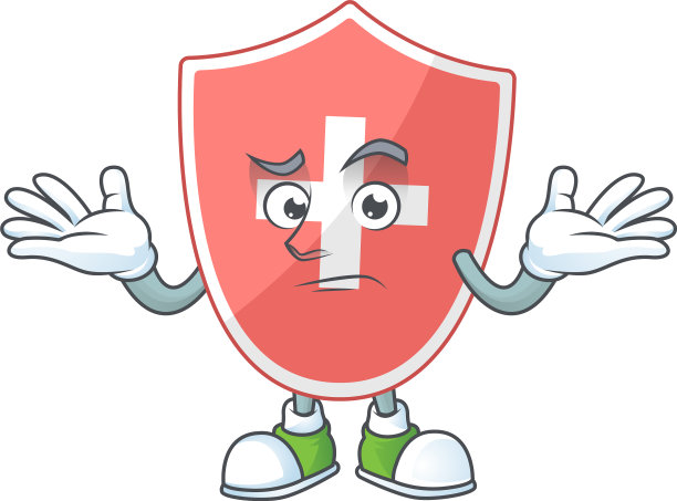 一个形象医疗盾在咧嘴笑吉祥物卡通图片下载