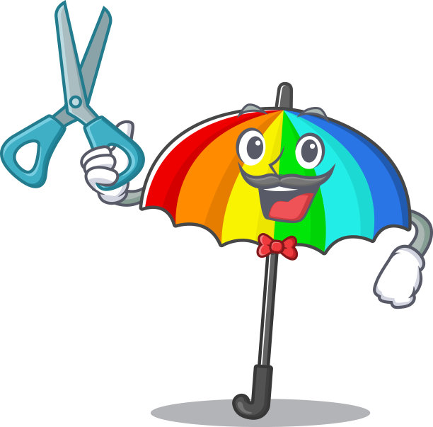 酷理发师彩虹伞吉祥物设计风格图片下载