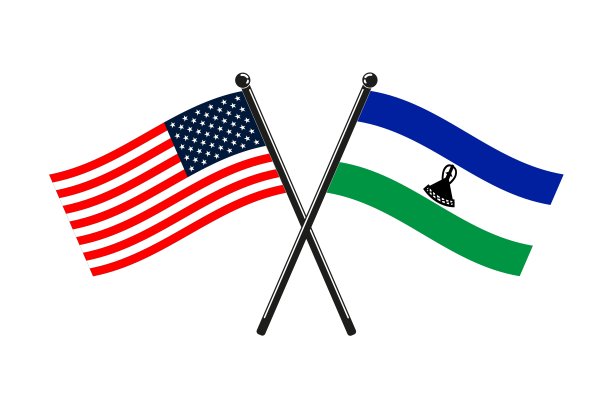 莱索托王国和美国国旗在棍子上交叉图片下载