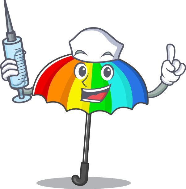 友好的护士彩虹伞吉祥物设计图片下载