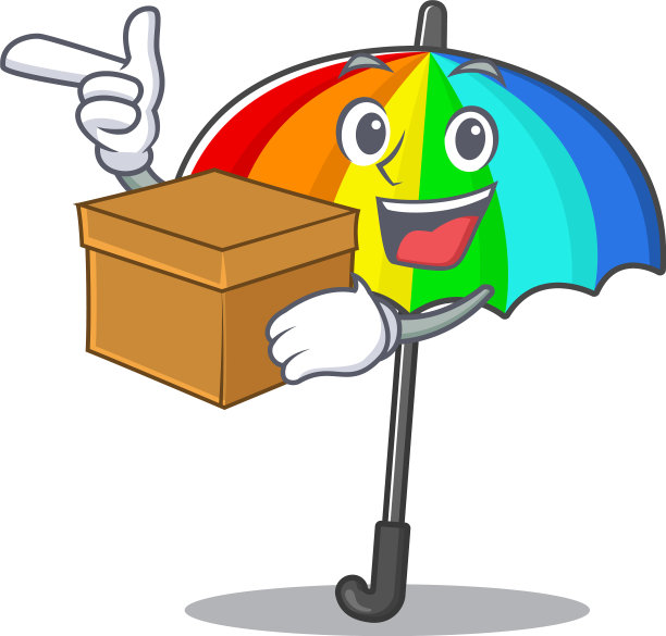 彩虹伞的卡通设计风格有一个盒子图片下载