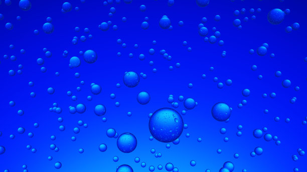 蓝色背景上的液体水滴的3d渲染纹理图片下载