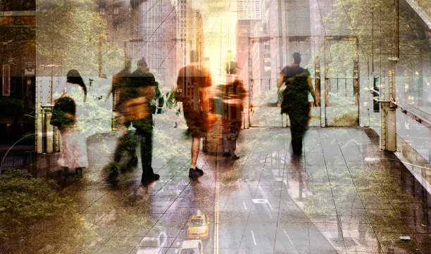 人们在街上行走的抽象形象。纽约。图片下载