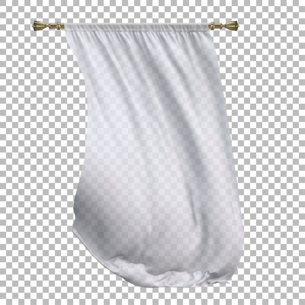 李尔王的白色窗帘随风挂在金色的飞檐上。矢量3d插图孤立在透明的背景。图片下载