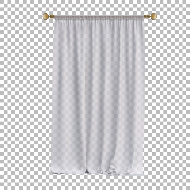 白色简单的窗帘上的金色檐口孤立在一个透明的背景。向量现实的例证。图片下载