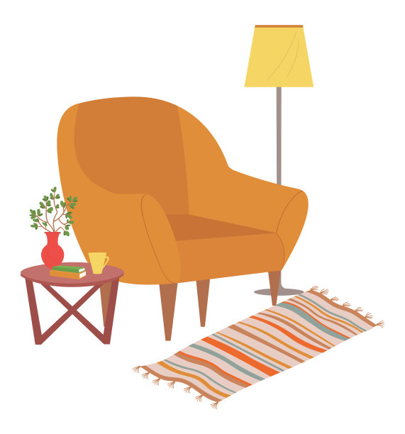 家居室内视图，扶手椅灯地毯矢量图片下载