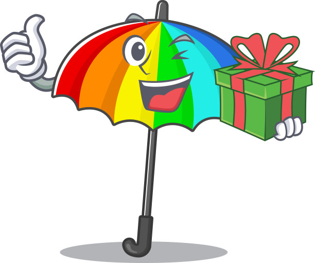 笑脸彩虹伞卡通人物图片下载