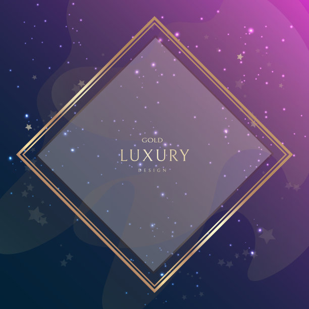 黄金框架。菱形在金色的星星在深蓝色的背景。闪烁的火花和点点。放置你的文本。图片下载