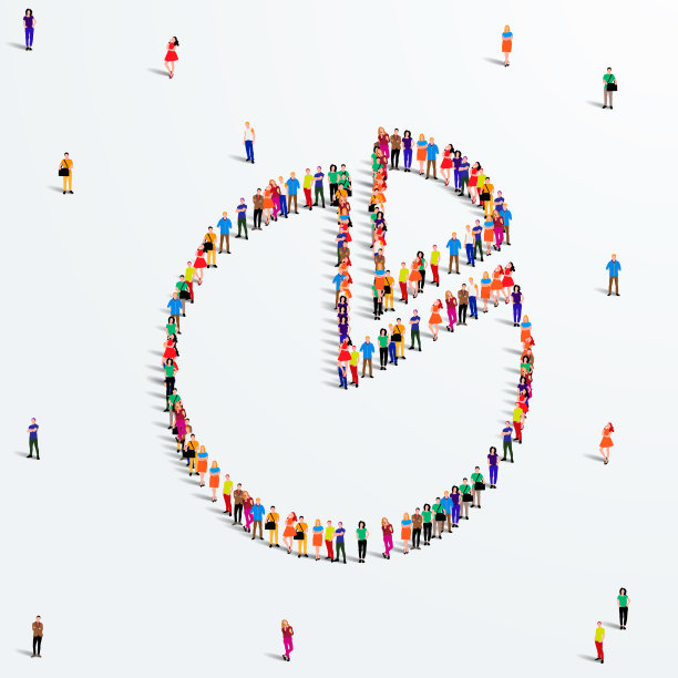 人们以饼状图的形式聚集在一起。统计概念。矢量图图片下载