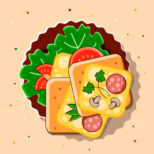 简单早餐，有吐司，奶酪和蔬菜。盘子里的面包片。从以上观点。色彩鲜艳的食物图片为咖啡馆或餐厅。图片下载