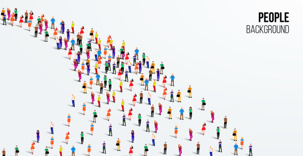 模板中有一群人站在一条线上。人的人群。矢量图图片下载