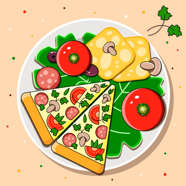 番茄，奶酪，香草和香肠比萨。比萨玛格丽塔形象的咖啡馆或餐厅。蔬菜披萨片。切披萨。图片下载