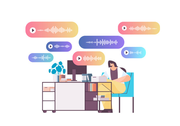 商务女性通过语音信息、语音聊天应用、社交媒体、在线交流进行交流图片下载