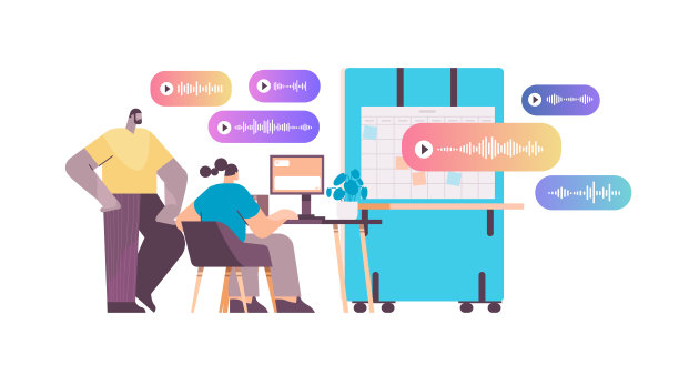 商务人士通过语音信息、语音聊天应用、社交媒体、在线交流进行交流图片下载