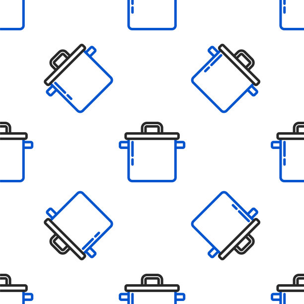 线烹饪锅图标孤立无缝模式上的白色背景。煮或炖食物的象征。色彩斑斓的轮廓的概念。向量图片下载