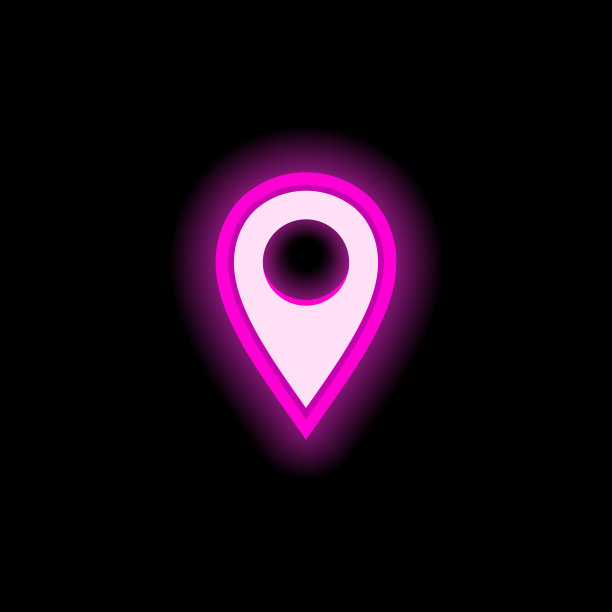 霓虹灯位置图标复古粉色发光标志夜光广告矢量插图。图片下载