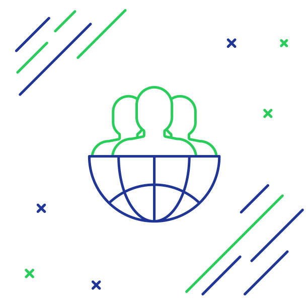 蓝绿线地球仪和人物图标隔离在白色背景上。全球商业的象征。社交网络图标。色彩斑斓的轮廓的概念。矢量图图片下载