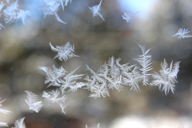 冬季窗玻璃上的霜冻自然图案。图片下载