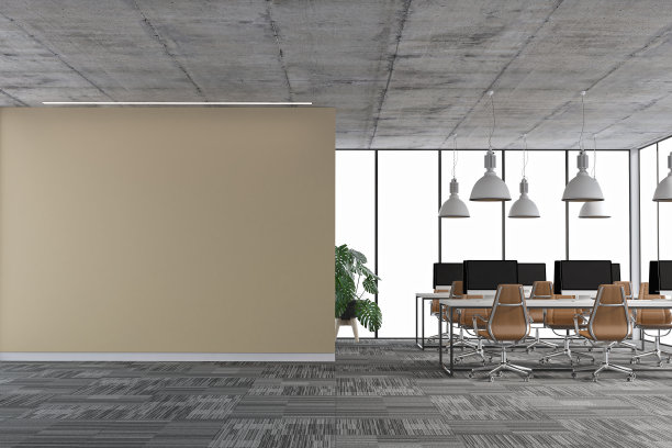 有复印空间和办公桌的空办公室内部图片下载