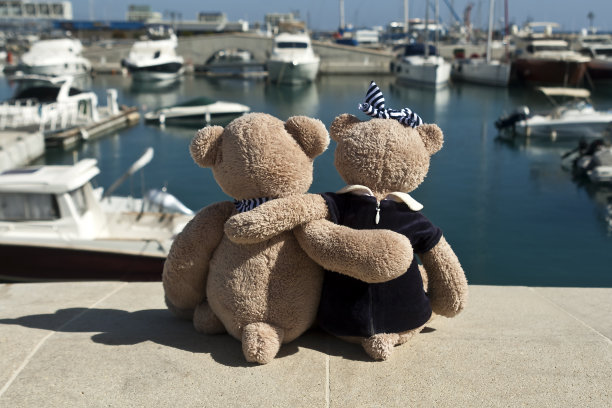 在海港的泰迪熊夫妇图片下载