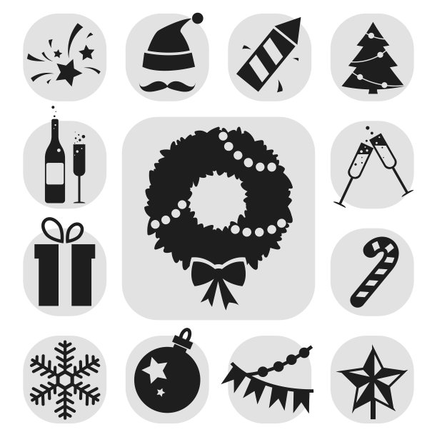 新年图标设置在平面风格图片下载