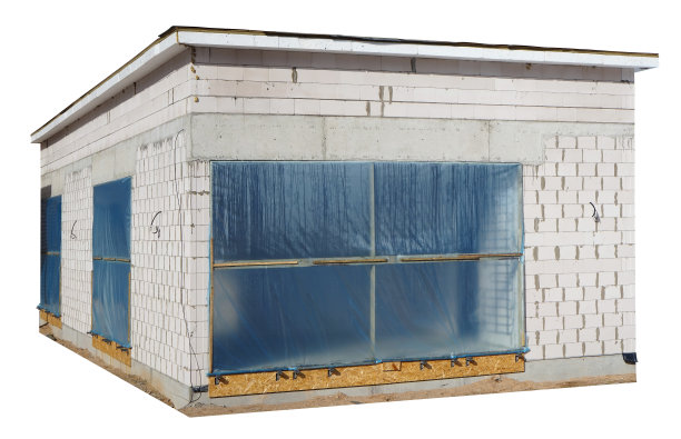 由白色混凝土砖建成的未完工的村庄。孤立的图片下载