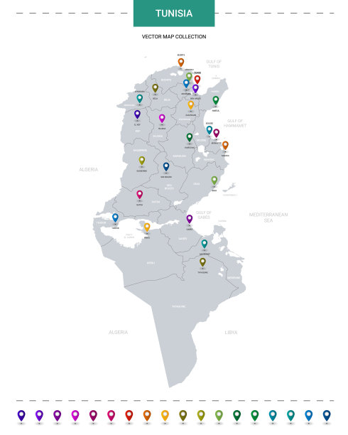 带有位置指针标记的突尼斯地图图片下载