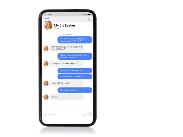 手机的模型与样本聊天应用程序和屏幕上的文本气泡图片下载