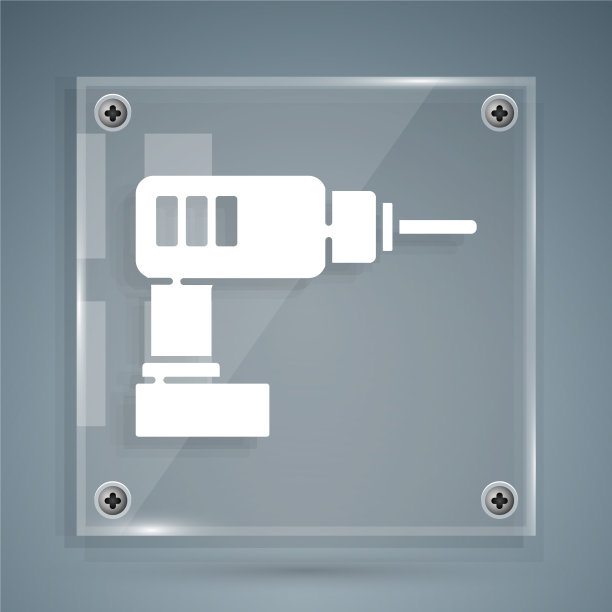 白色电钻图标隔离在灰色上图片下载