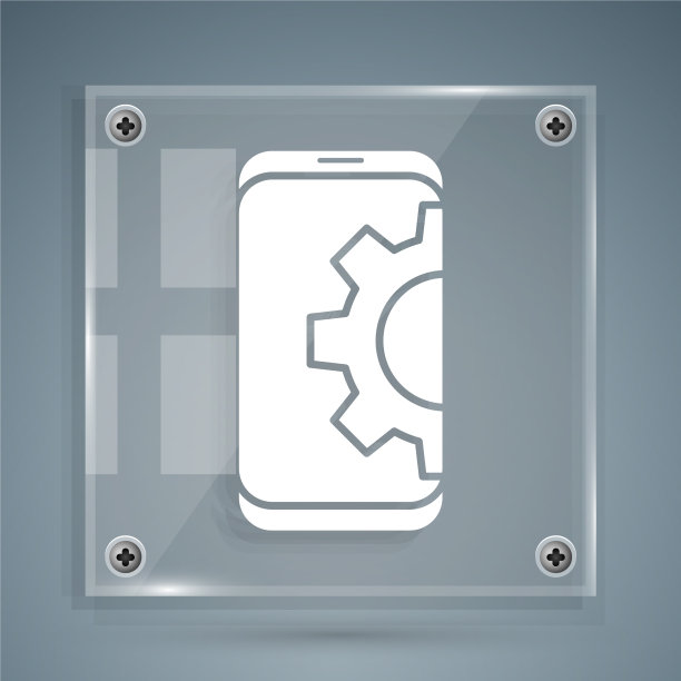 白色设置智能手机图标孤立在灰色图片下载