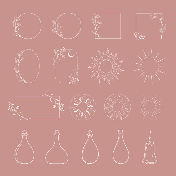 向量白色花框架，边界和阳光图片下载