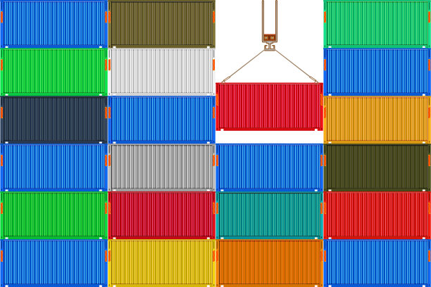 堆叠金属货运集装箱。交付货物运输。图片下载