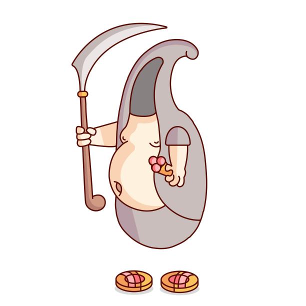 矢量图的滑稽死亡与冰淇淋。炎热的夏天。死在镰刀下。万圣节的海报。旧学校的纹身。的形象图片下载