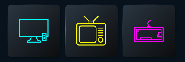 设置线智能电视键盘和复古电视黑色图片下载