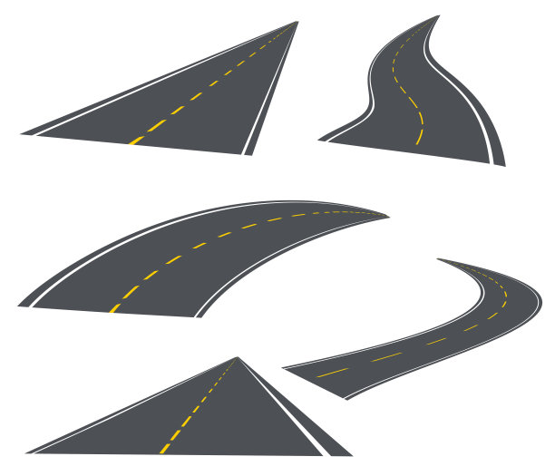一组道路弯曲和直矢量插图图片下载